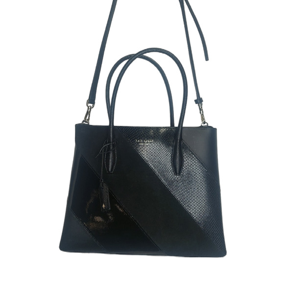 Kate Spade New York Eva Black Mixed Material Top Zip Satchel w/ Crossbody Strap - Picture 2 of 9